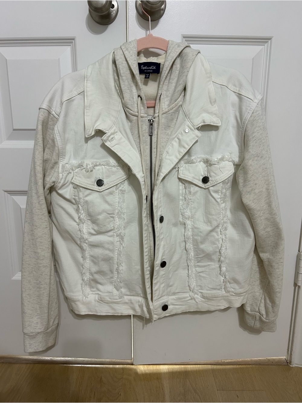 Splendid Cream Mixed-Media Hooded Jean Jacket